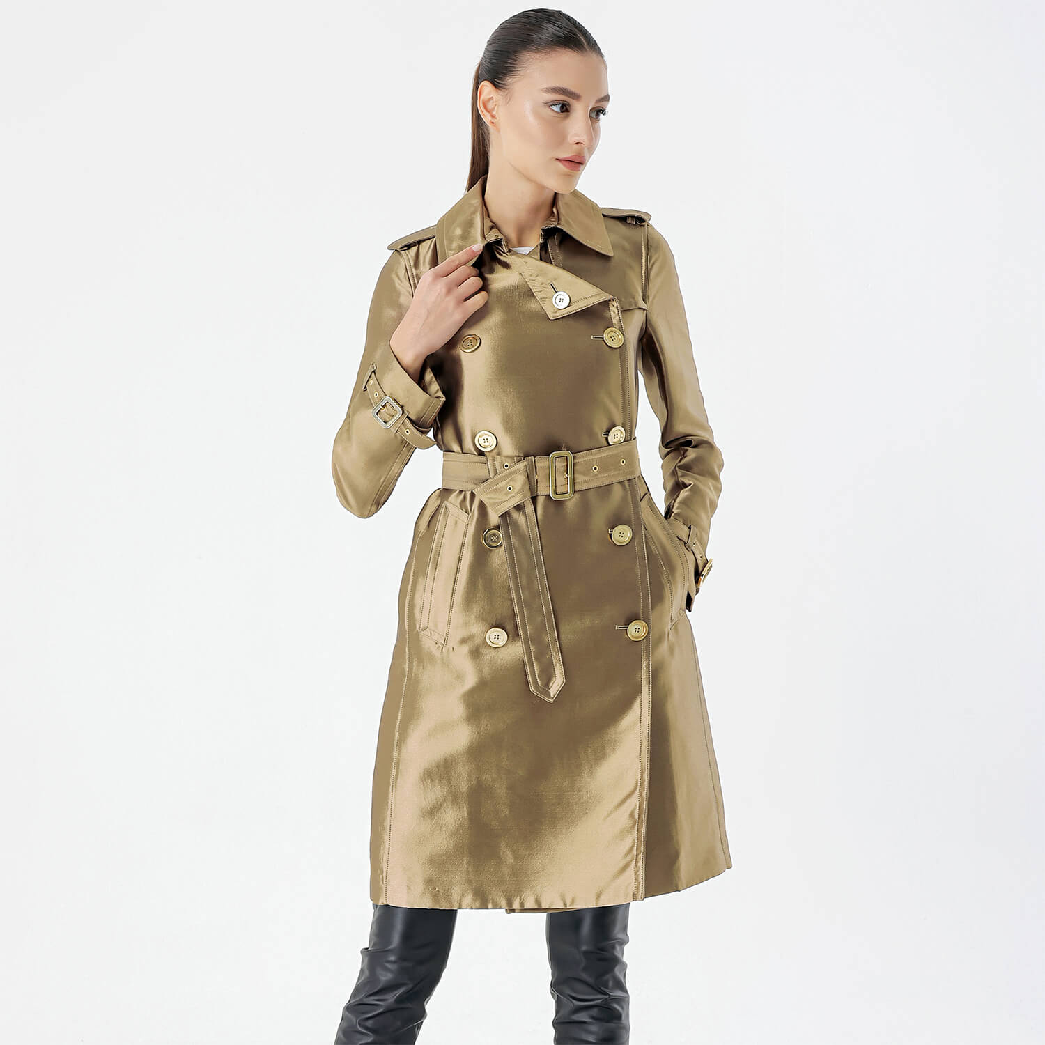 Burberry  - Bronze Shiny Cotton Double Breasted Trenchcoat